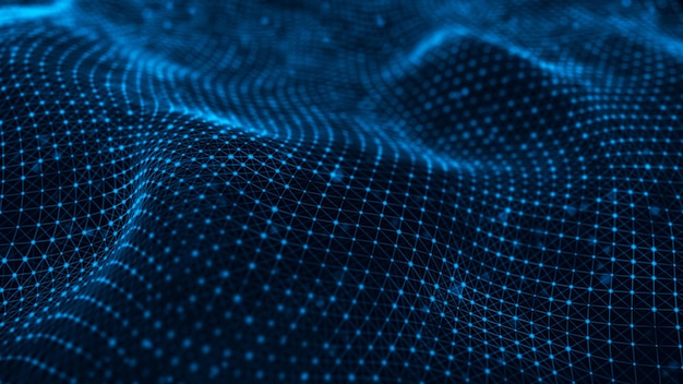 wave of particles futuristic blue dots background with a dynamic wave big data 3d rendering