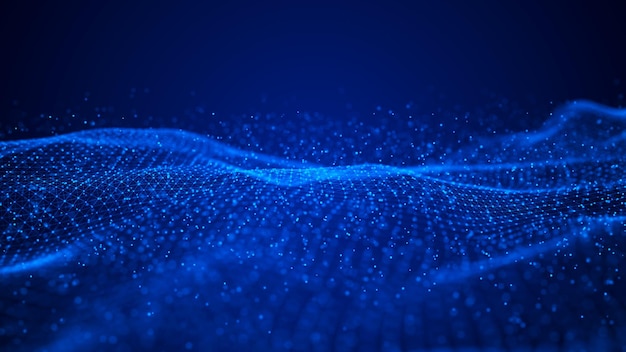 Wave of particles Futuristic blue dots background with a dynamic wave Big data 3d rendering