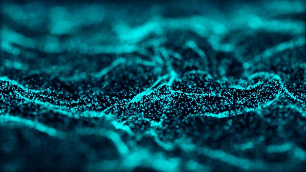 Wave of particles Futuristic blue dots background with a dynamic wave Big data 3d rendering