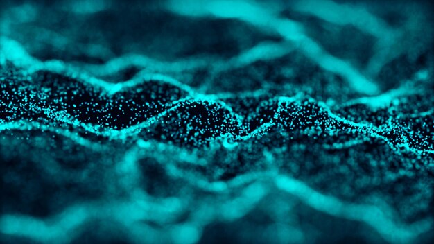 Wave of particles Futuristic blue dots background with a dynamic wave Big data 3d rendering