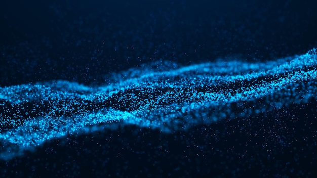 Wave of particles Futuristic blue dots background with a dynamic wave Big data 3d rendering