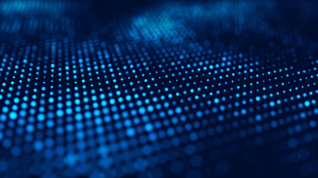 wave of particles futuristic blue dots background with a dynamic wave big data 3d rendering