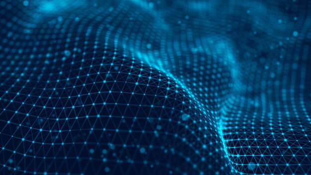 wave of particles futuristic blue dots background with a dynamic wave big data 3d rendering