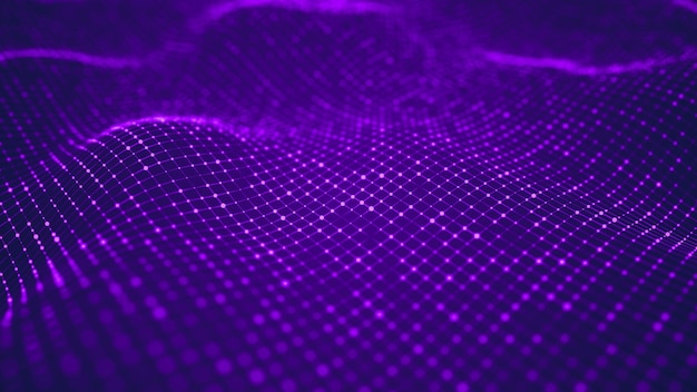 Wave of particles Futuristic dots background with a dynamic wave 3d rendering