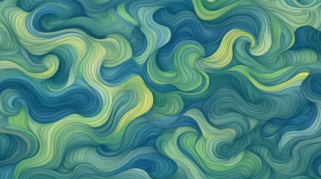 Wave pattern with curving lines in shades of green ai generated