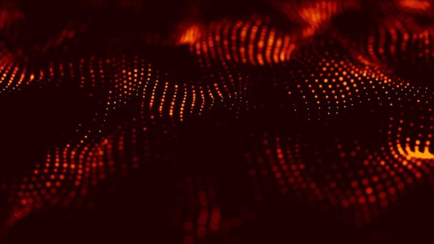 Волна красных частиц Абстрактный фоновый огонь с динамической волновой 3D-рендерингом