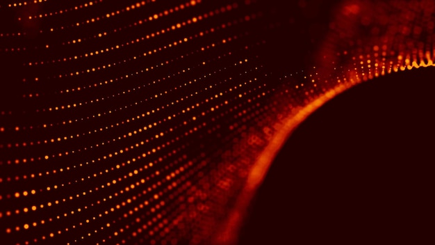 Волна красных частиц Абстрактный фоновый огонь с динамической волновой 3D-рендерингом