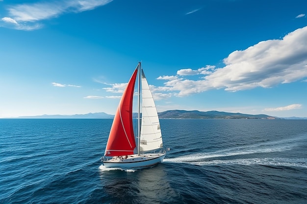 Wave and Sail Yacht on the Sea as a Background