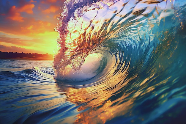 Wave at sunset ai generated