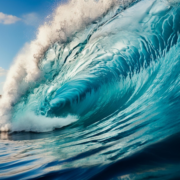 青い海の白い水の波