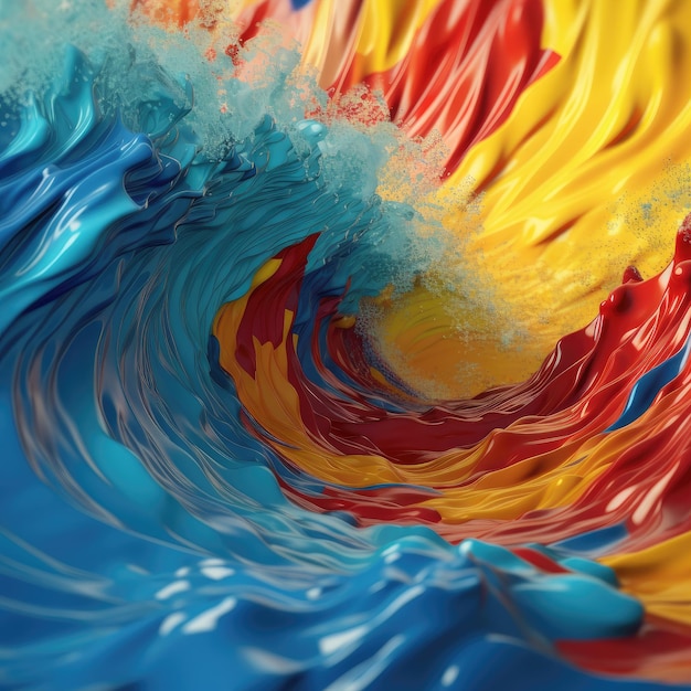 A wave with a blue and yellow paint that says " ocean ".