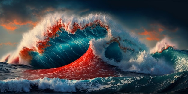 A wave with a red ring on it