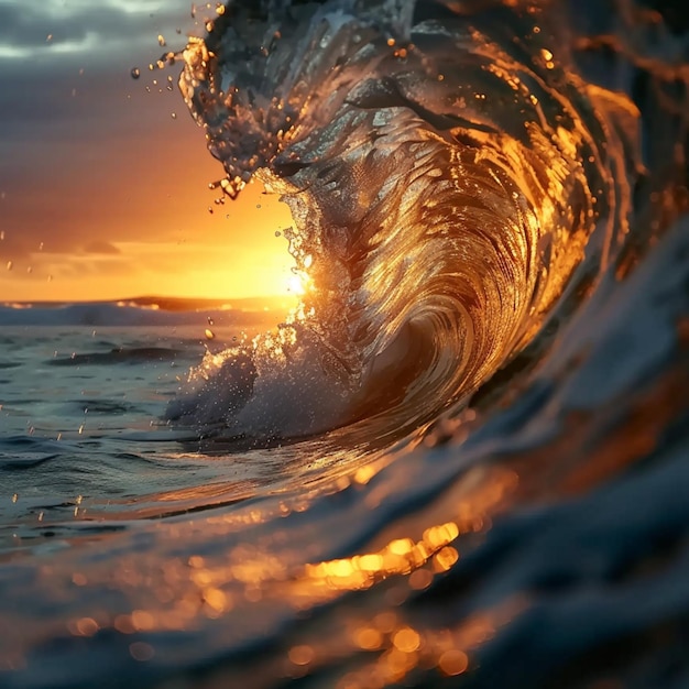 A Wave With The Sun Setting Behind It Premium Ai Generated Image A Wave With The Sun Setting Behind It Premium Ai Generated Image