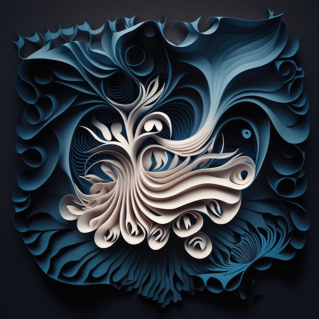 Waves 3d layered paper art illustration square wall