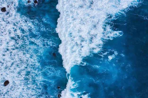 Waves as a background Blue water background from top view Sea and beach Seacape from drone Bali Indonesia Travel image