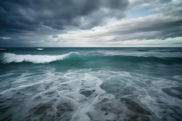 Waves on the beach on a cloudy day