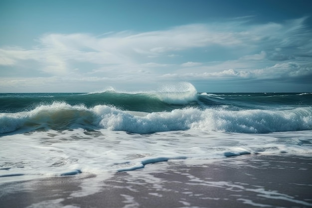 Waves on the beach on a cloudy day