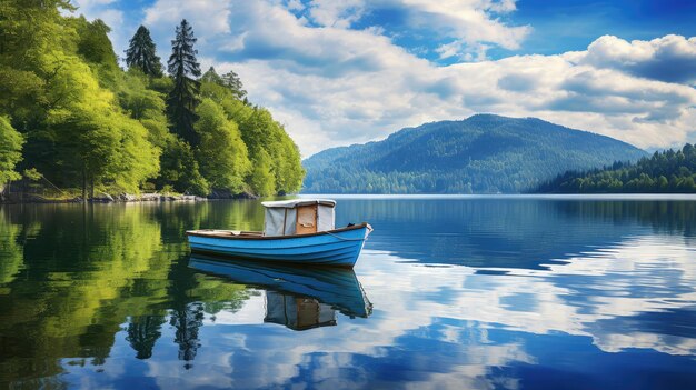 Photo waves boat on the lake