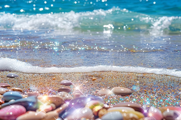 Photo the waves crash on the beach rocks creating a beautiful natural art display