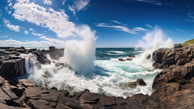 Photo waves crashing against the rocks