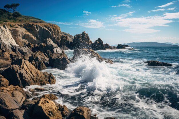 waves crashing against rocks