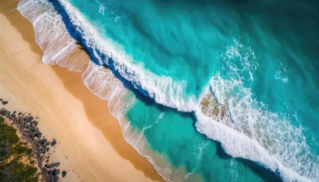 Waves crashing on beach island in the tropics, generated ai