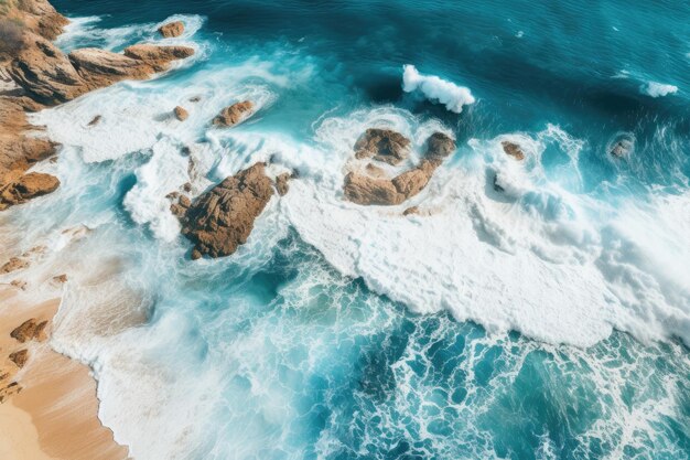 waves crashing on rocks on a beach