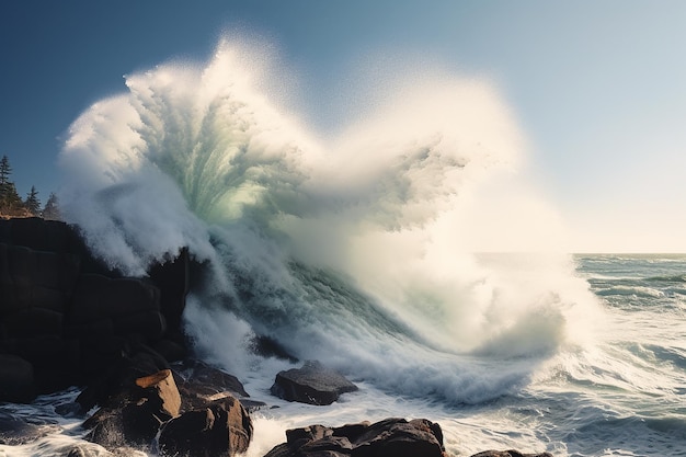 Photo waves crashing on rocks