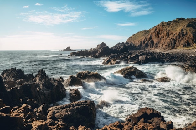 waves crashing on rocks