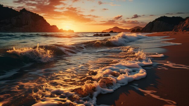 waves crashing on shore with bubbles