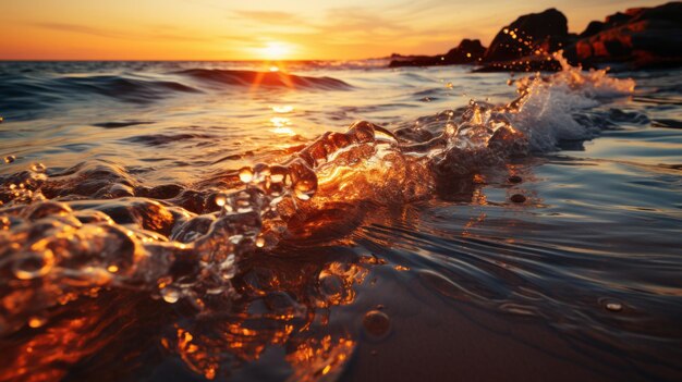 waves crashing on shore with bubbles