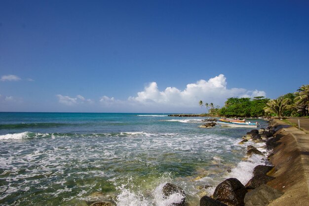 Waves of the ocean arriving at  a tropical coast