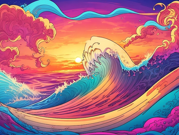 Waves in the ocean cartoon illustration