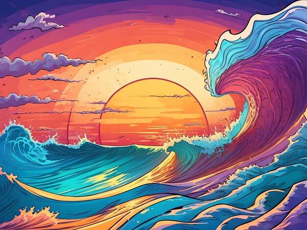 Waves in the ocean cartoon illustration