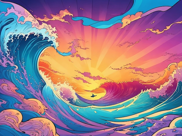 Waves in the ocean cartoon illustration