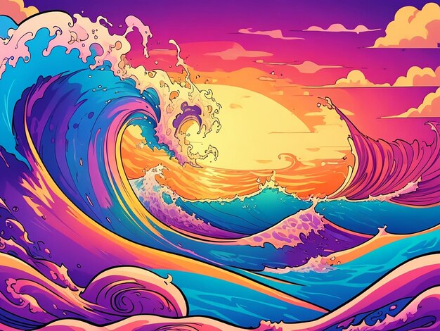 Waves in the ocean cartoon illustration