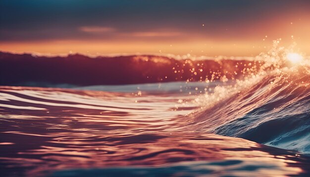 Photo waves in the ocean at sunset closeup shot