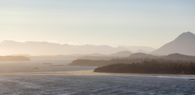 Waves on the Pacific Ocean on a sandy and rocky beach West Coast