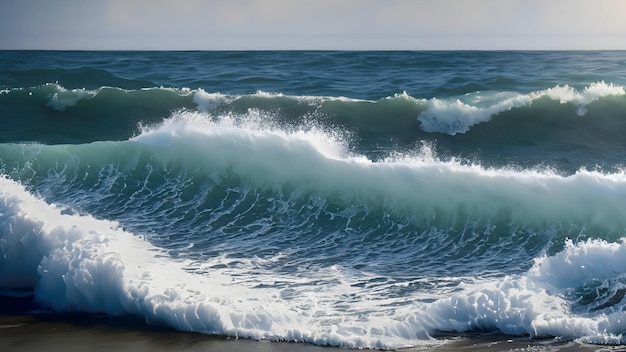 海岸に向かって押し寄せる波は、海の動きとエネルギーを捉えています。