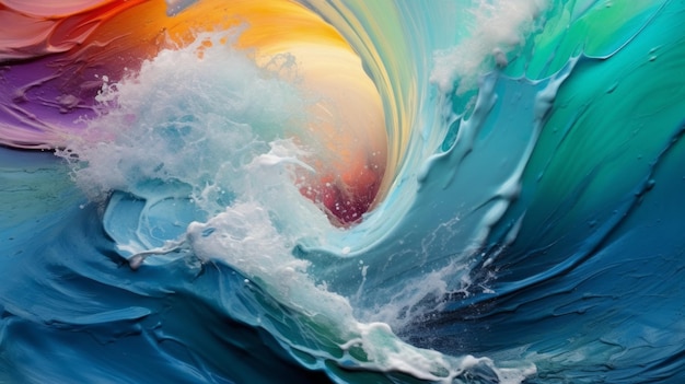 Волны на море, нарисованные маслом, буря с большими красивыми волнами, большие и грубые штрихи краски.