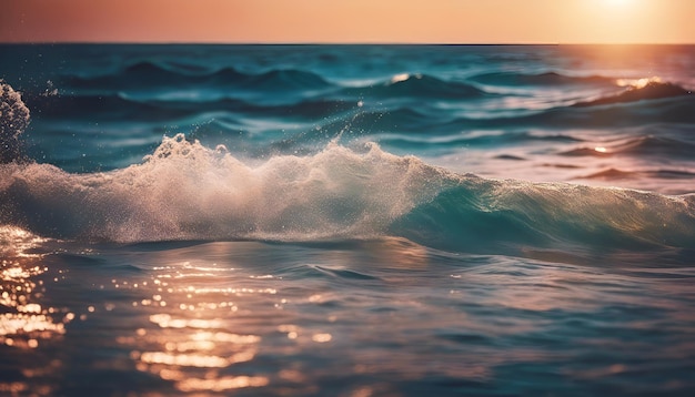 Waves in the sea at sunset Beautiful natural background Toned