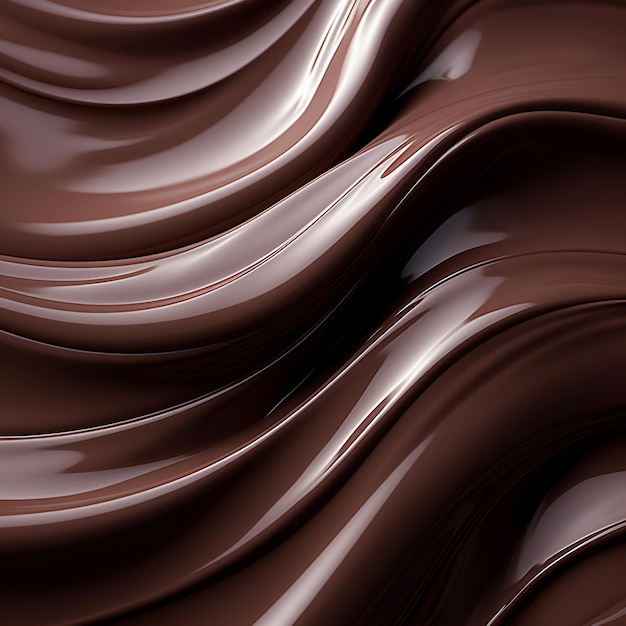 背景として柔らかい溶けたチョコレートの波甘いデザート茶色の抽象的な背景