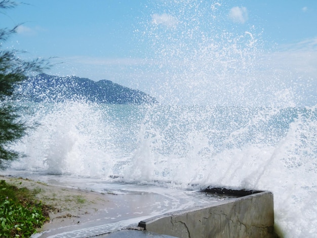 写真 海で波が空に飛び交う