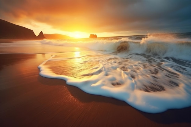 Waves Splashing on a Scenic Beachscape