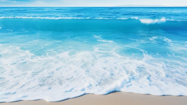 Waves of water on blue beach with sand