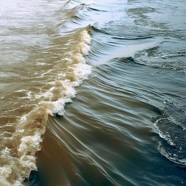 Waves of water of the river and the sea meet each other during high tide and low tide