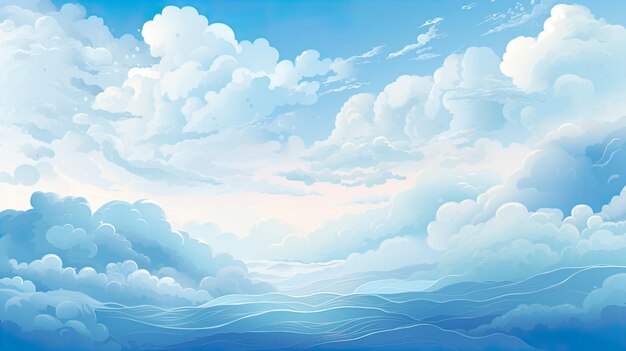 Waves of white clouds in the blue background Generate AI