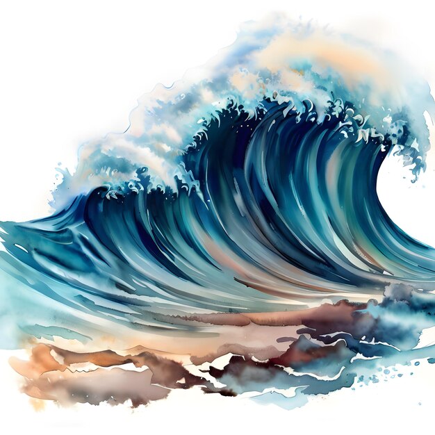 wavey ocean foaming water watercolor digital painting