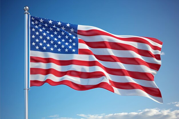 青い空にアメリカの旗を振る