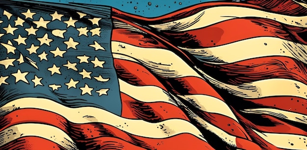 Waving american flag in cartoon style